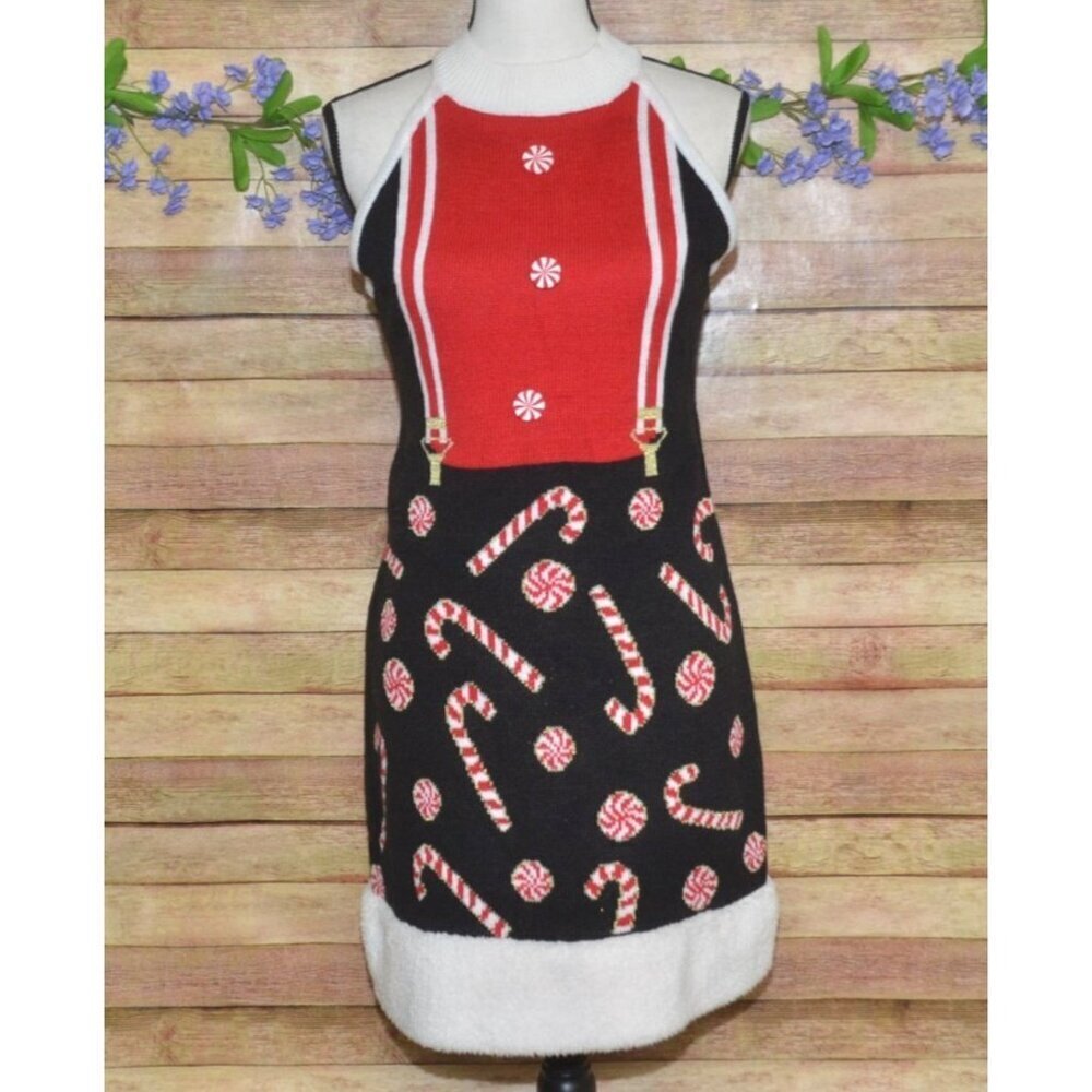 No Boundaries Candy Canes Sleeveless Christmas Sweater Dress Size M 7-9 Holiday